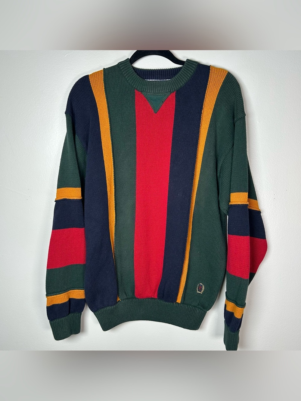 Vintage Tommy Hilfiger Mens Large Green Cable Knit Sweater